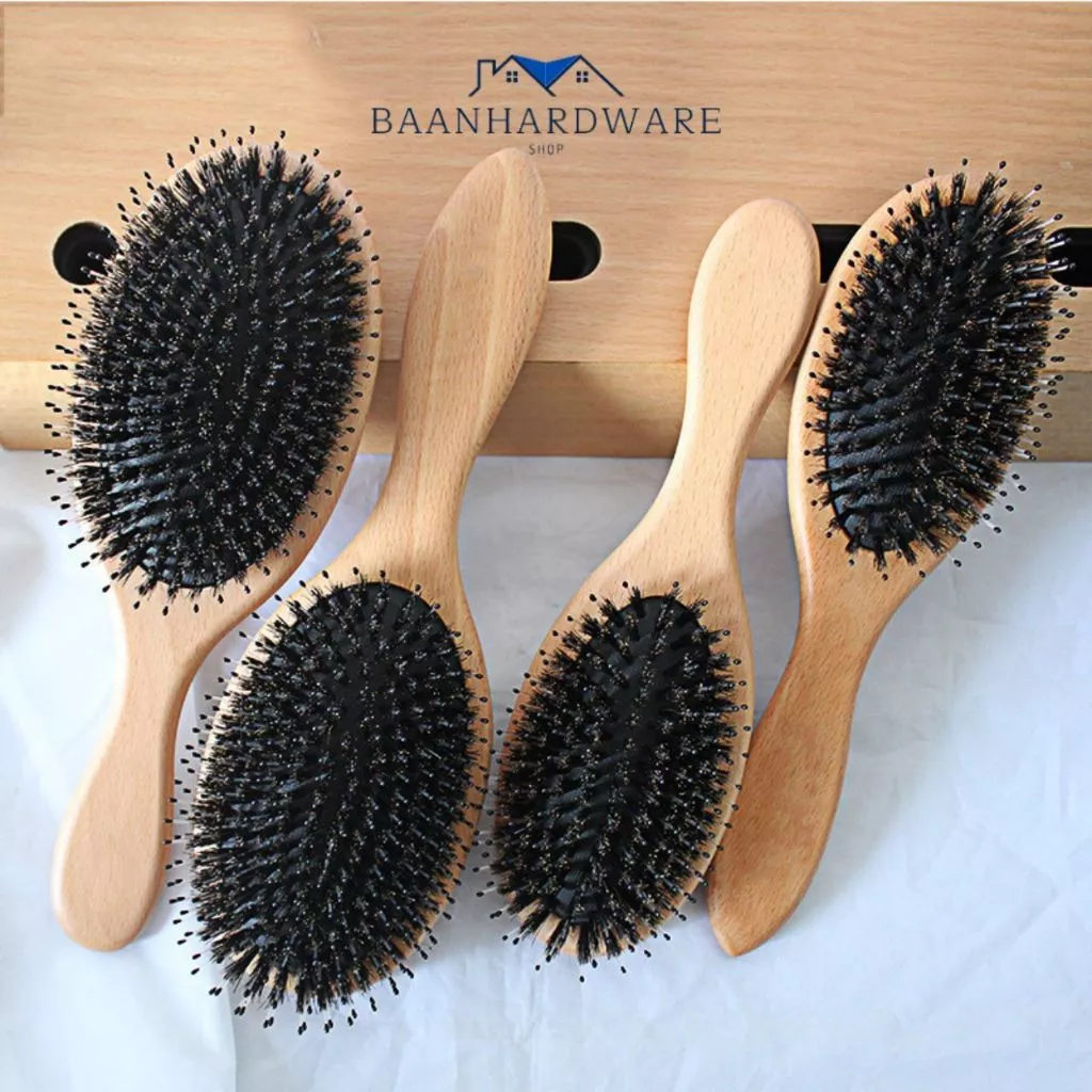 BAANHARDWAREหวีขนหมูป่าาแท้ หวีผม หวีนวดศรีษะ ลดผมร่วง ผมเงางาม นวดดูแลรากผมเส้นผมหนังศรีษะ ER-U030