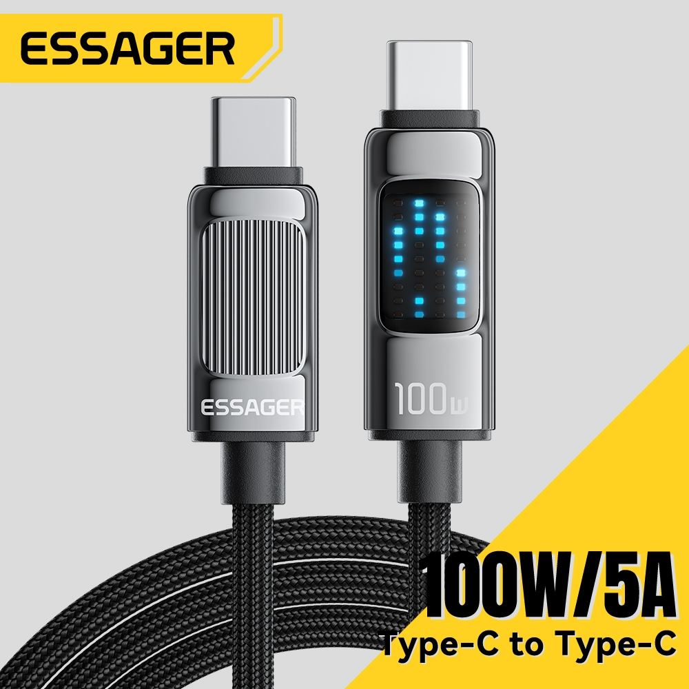 Essager สายเคเบิลข้อมูล C-C 100W อุปกรณ์ที่หลากหลายเหมาะสำหรับอินเทอร์เฟซ Type-C เอฟเฟกต์แสงแบบไดนามิกขณะชาร์จ ราคา ถูกที่สุด ดีลบีเคเค