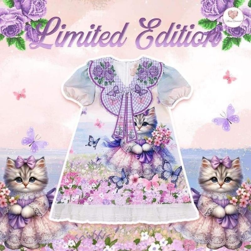 เดรสน้องแมวม่วงปักปก Maria Diamond