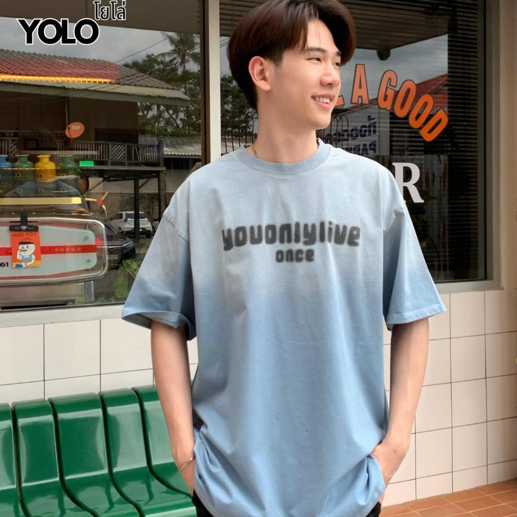 YOLO เสื้อยืด OVER SIZE เสื้อยืดโอเวอร์ไซส์ สีฟอก คอกลม เสื้อคอตตอน เสื้อยืดงานสกรีน แนวสตรีท YT2012 รูปที่ 2