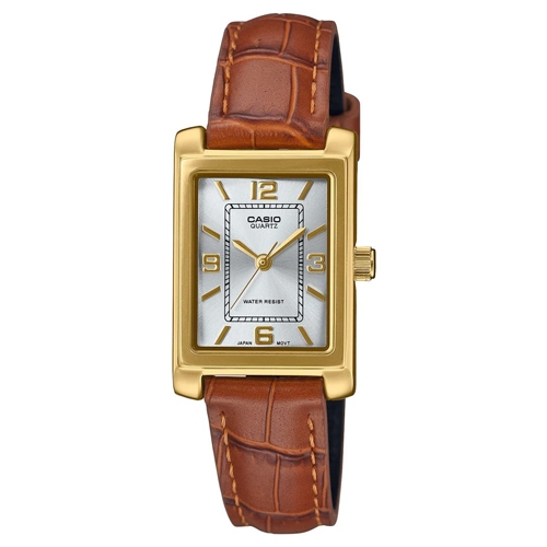 CASIO นาฬิกาข้อมือผู้หญิง สายหนัง สีน้ำตาล รุ่น LTP-1234GLL,LTP-1234GLL-7A, LTP-1234GLL-7ADF