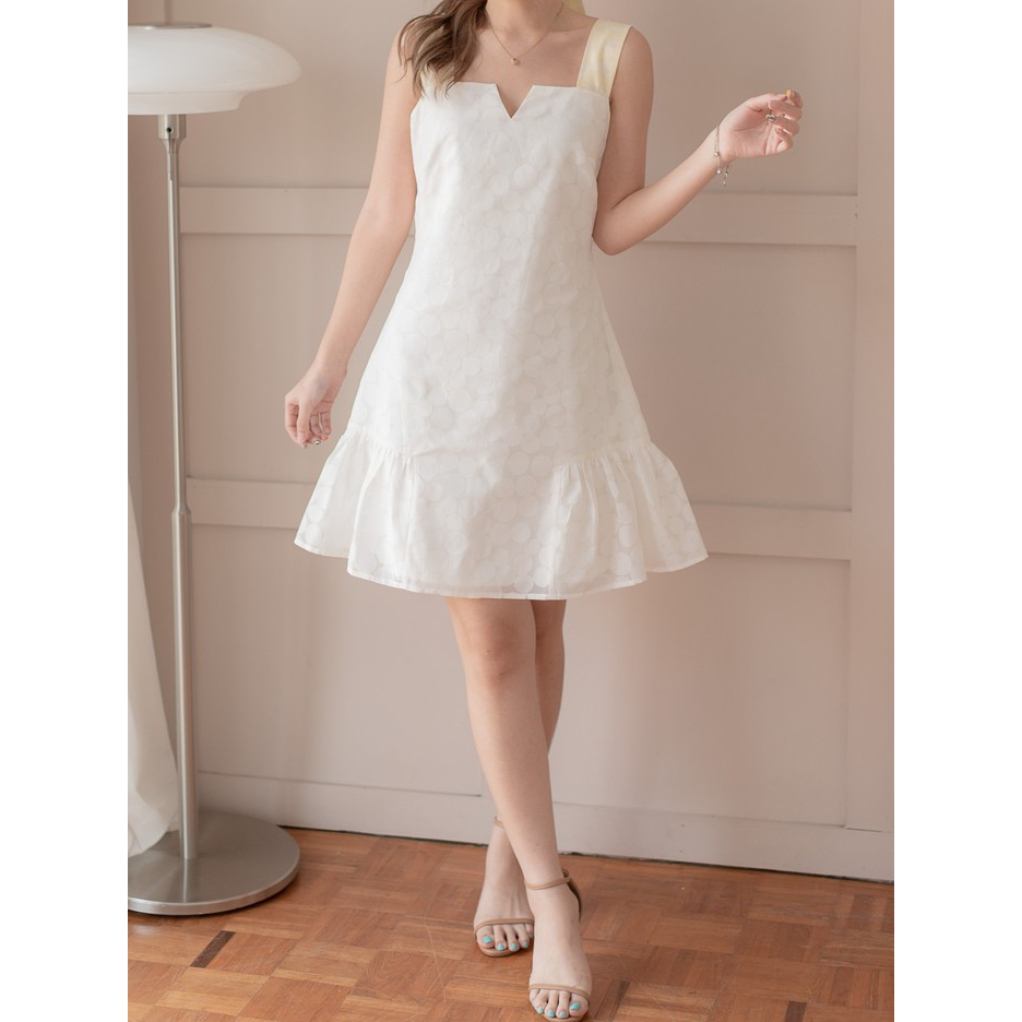 IRIS Boba Bubbles เดรสคอตตอนสีขาว