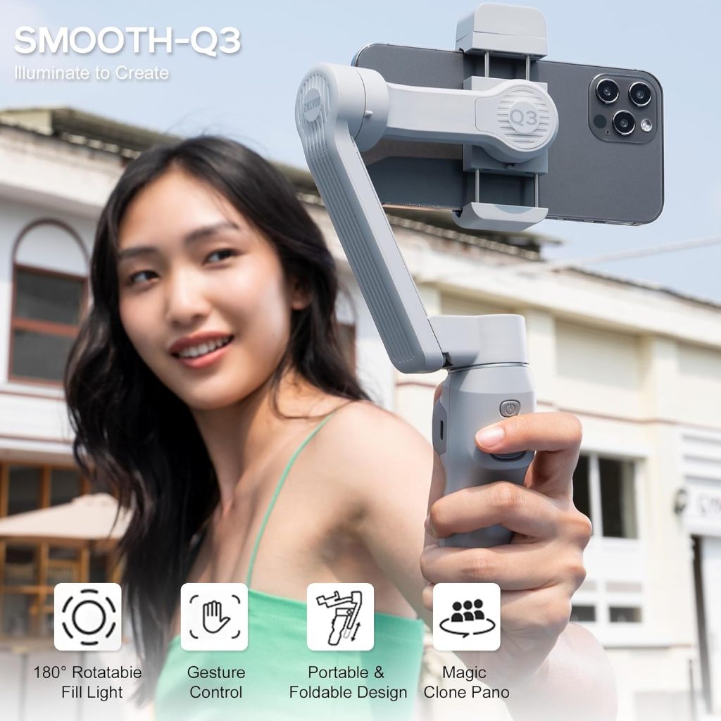 Zhiyun Smooth Q3 ไม้กันสั่น 3 แกน มาพร้อมไฟ LED ในตัวหมุนได้ แถมฟรี Zhiyun Caseพร้อมขาตั้ง [Combo set]