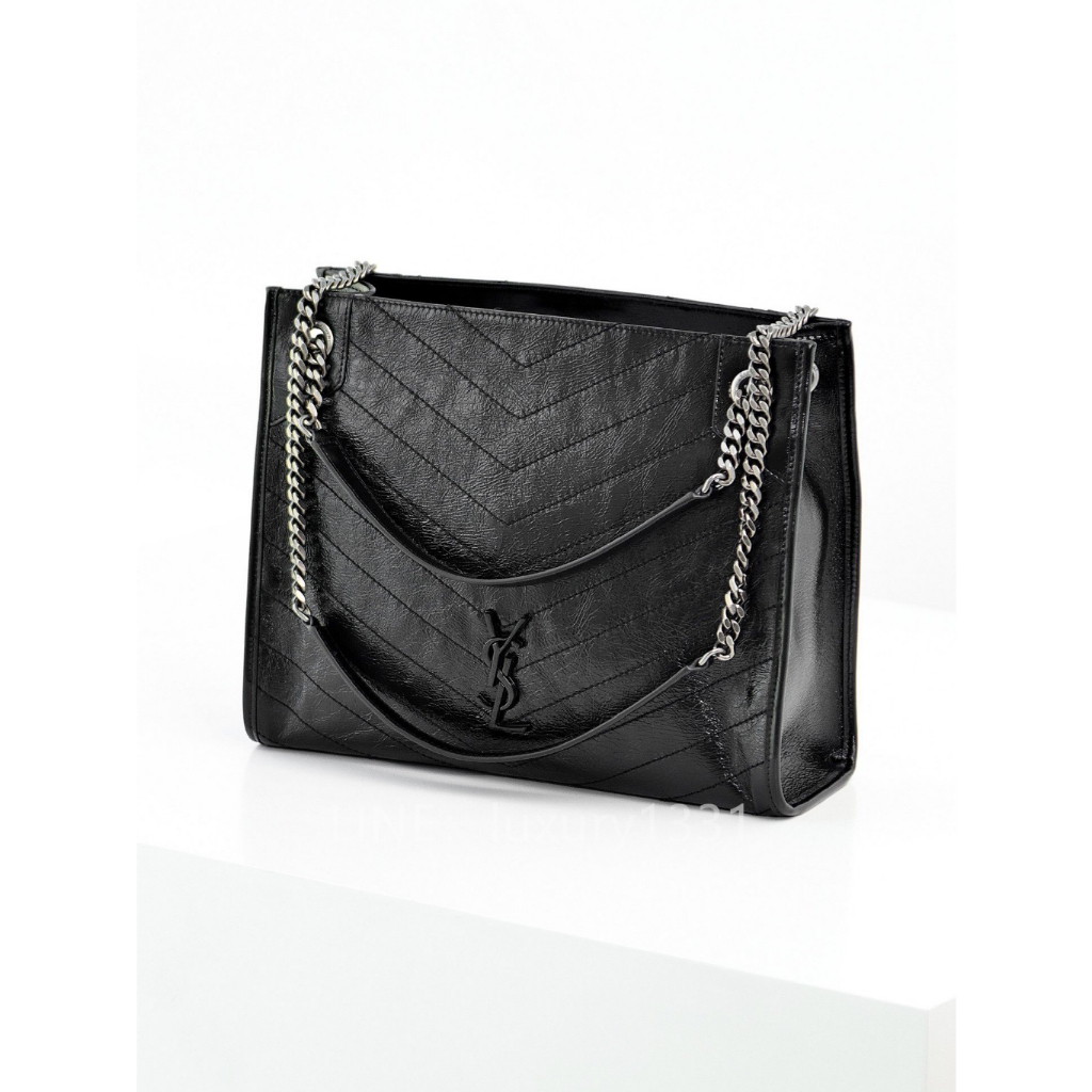 👜ซื้อในฝรั่งเศส Yves saint Laurent YSL NIKI SHOPPING IN VINTAGE LEATHER การรับประกัน 2 ปี