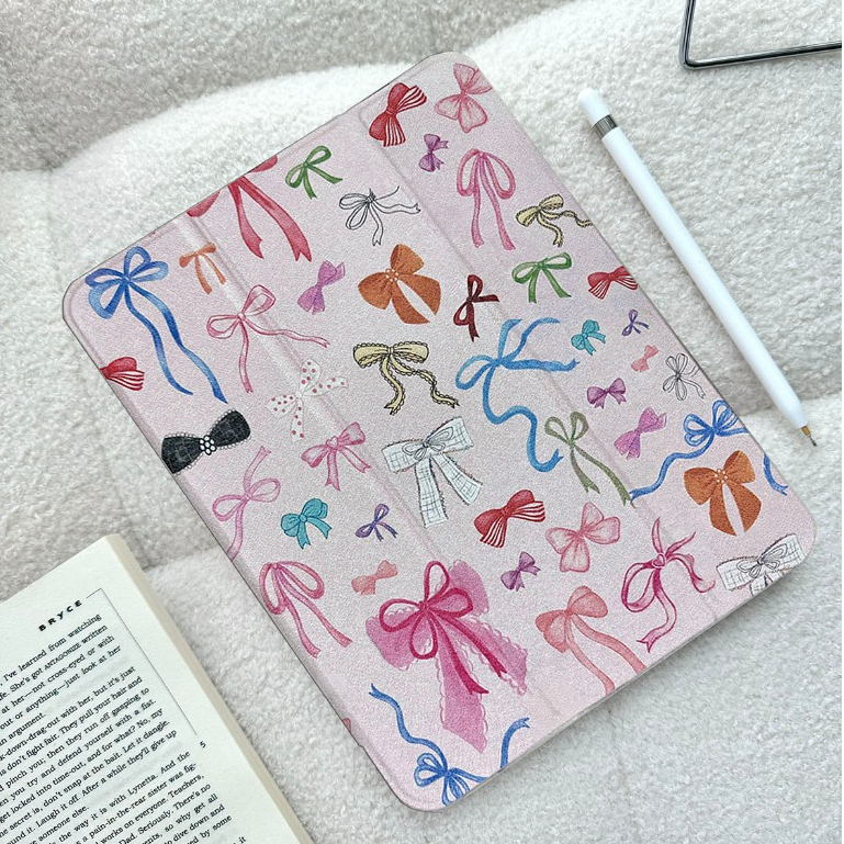 ออกให้ 24 ชม เคสไอแพด pro11 2024 ซิลิก้าเจล พร้อมถาดใส่ปากกา โบว์สีสันสดใส case iPad MINI7 Air6 11