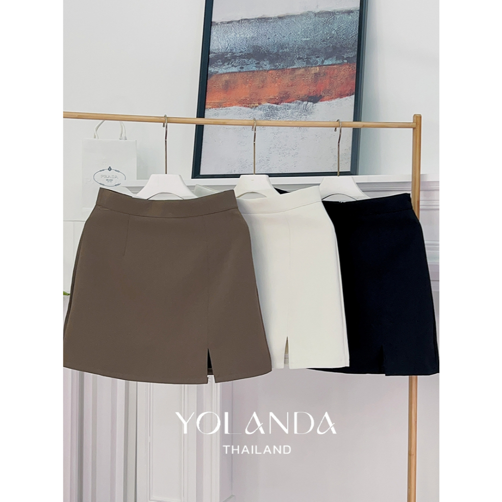 Yolanda กระโปรงทรงเอ เอวสูง มีซับใน ซิปรูดหลัง แต่งผ่าหน้า ผ้านุ่มลื่น ใส่สบาย ไม่ร้อน กระโปรง สไตล์เกาหลี FF1202