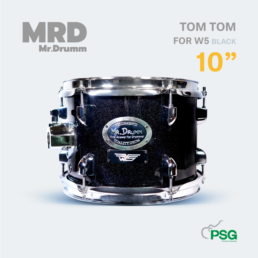 MR.DRUMM: TOM TOM 10 " POPLAR WOOD (6 LUG) Black NEW LOGO