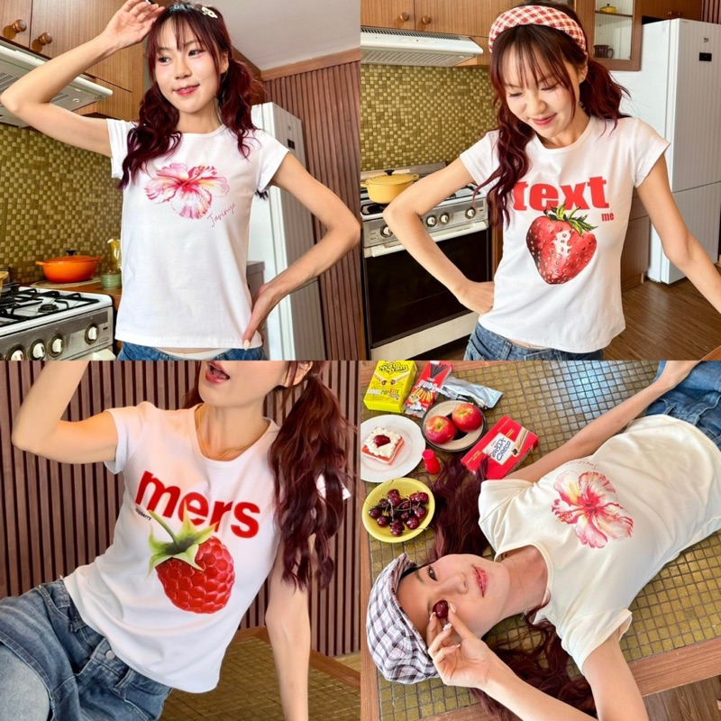 Jarinya - เสื้อ Slim crop สกรีนลายใหญ่