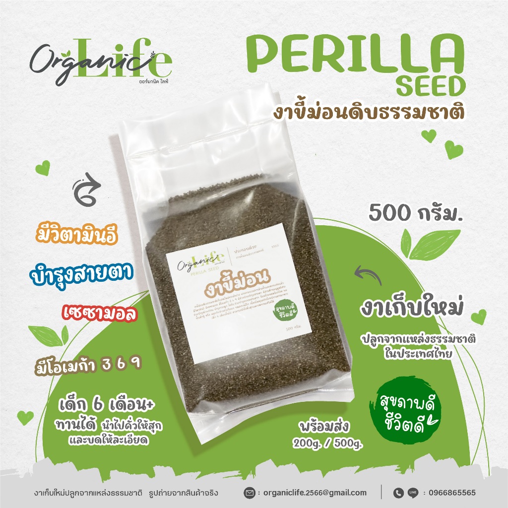 งาขี้ม่อนดิบธรรมชาติ ออแกร์นิคไลฟ์ งาเก็บใหม่ ล้างทำความสะอาดแล้ว มีกลิ่นหอม ธรรมชาติแท้ๆ