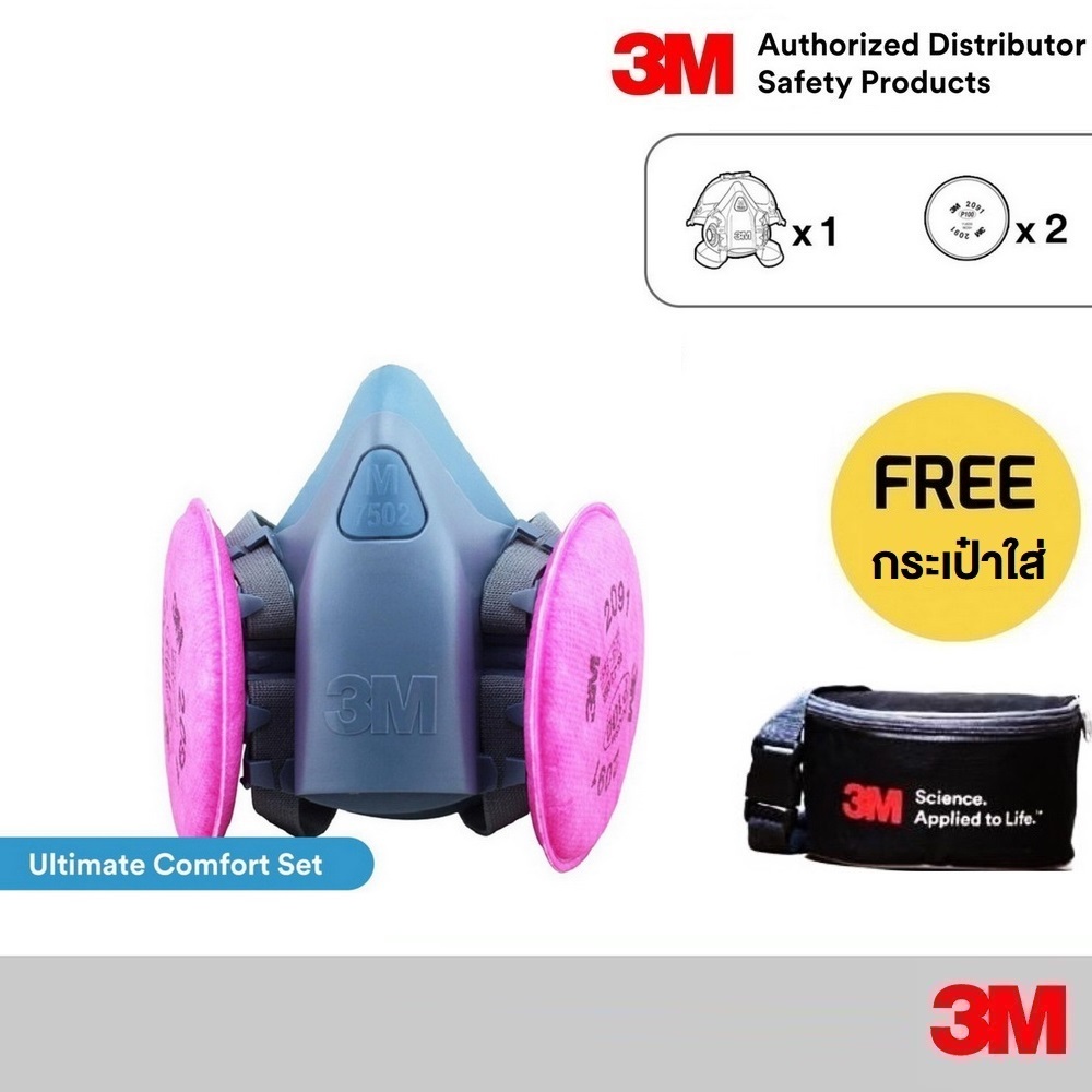 3M หน้ากากซิลิโคน ครึ่งหน้า 7501 7502 7503 พร้อม ตลับกรองฝุ่น 2097 P100 Mask
