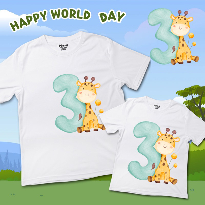เสื้อยืด คอกลมแขนสั้น ตัวเลข3ยีราฟ(ราคาต่อ 1 ตัว) ผ้าคอตตอล จัดส่งเร็วในไทย