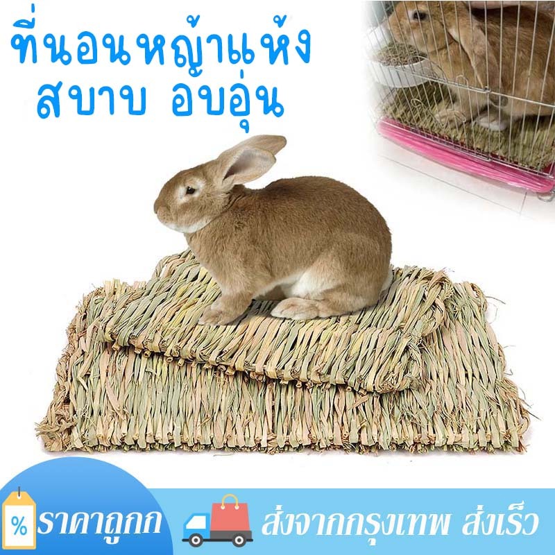 ที่นอนหญ้าถัก เสื่อหญ้ากระต่าย รังนอนหญ้า เสื่อฟางแบบนุ่ม ของเล่นลับฟันกระต่าย สัตว์กินได้ สำหรับลูกกระต่าย แกสบี้ ชินชิ
