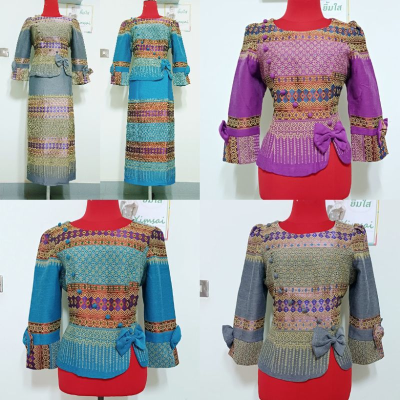 *SALE* ห้องเสื้อ Sitra เสื้อผ้าฝ้ายทอลายไทย ลายดอกพุดซ้อน อัดกาว แต่งโบว์