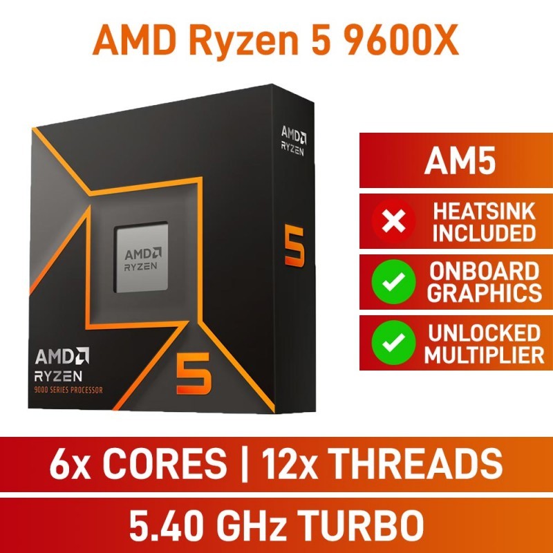 CPU (ซีพียู) AMD RYZEN 5 9600X - 6C 12T 3.9-5.4GHz (AMD SOCKET AM5) รับประกัน 3 - y