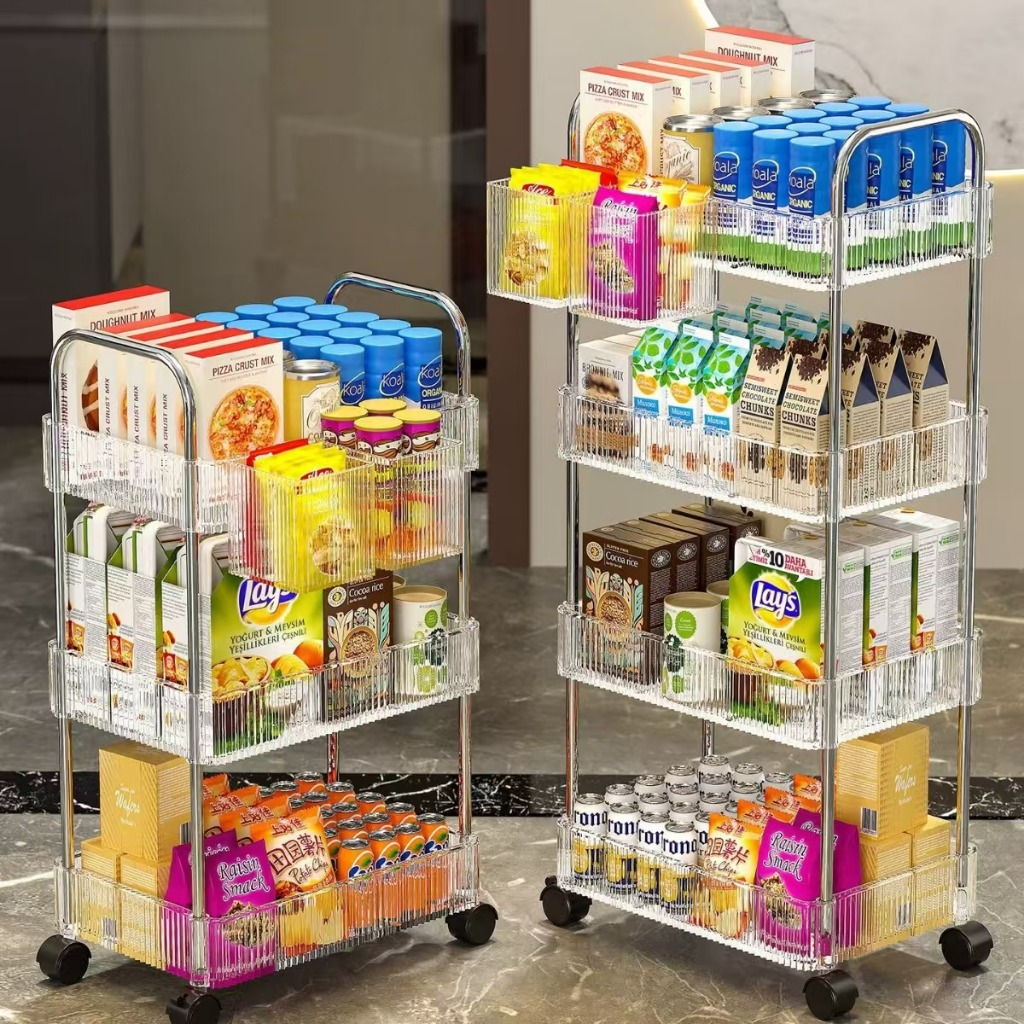 MULI รถเข็น โปร่งใส ชั้นเก็บของ 3/4/5ชั้น โรงแรม โปร่งใส วัสดุอะคริลิก ความจุแบริ่ง 50กก