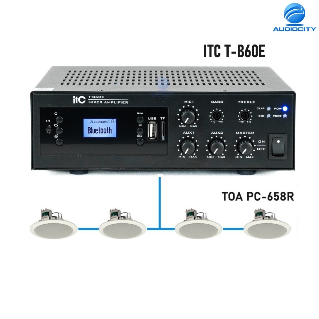 ITC Audio T-B60E+TOA PC-658R ชุดพร้อมใช้งานเครื่องขยายเสียง 60 วัตต์+ลำโพงติดเพดานขนาด 6 นิ้ว 6 วัตต์