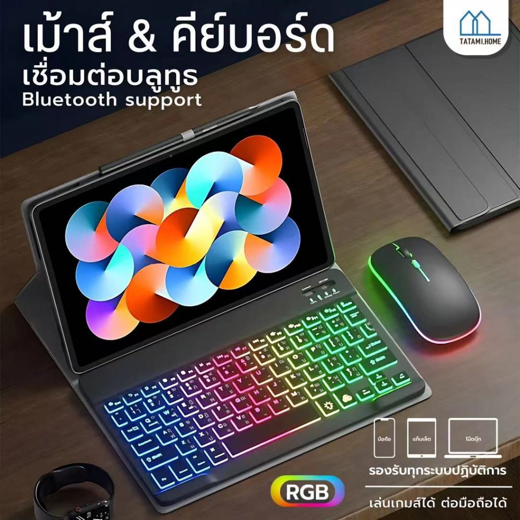 คีย์บอร์ดไทย คีย์บอร์ด คีย์บอร์ดและเมาส์ไร้สาย 10 นิ้ว พร้อมไฟแบ็คไลท์ LED หลากสี สําหรับ แล็ปท็อป Android Phone