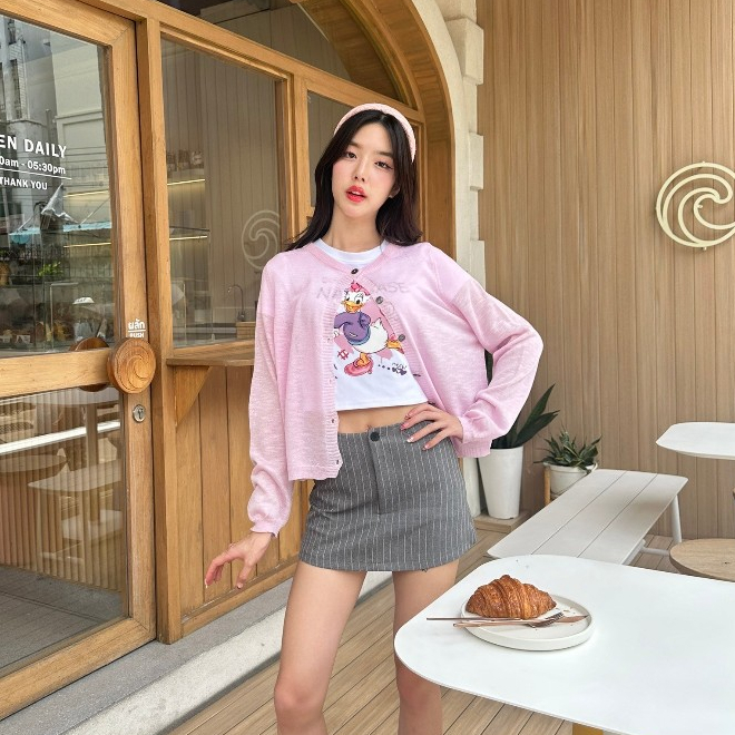 JARINYA เสื้อคลุมไหมพรม ปักโบว์ เกาหลีเกาใจมาก