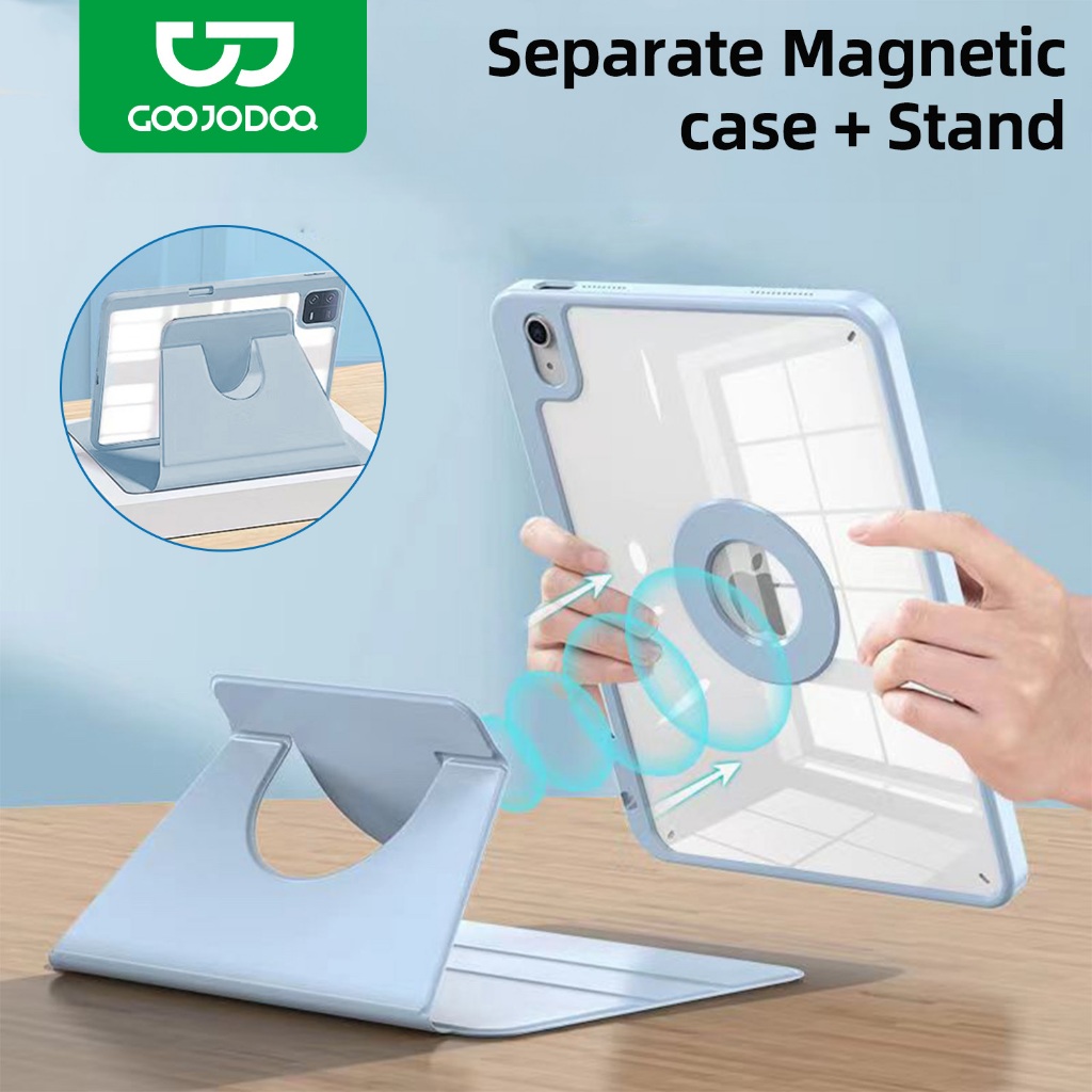 GOOJODOQ Magnetic Detachable Acrylic Backplate & Leather Cover Stand with Hidden Pen Slot and Auto Sleep-Wake