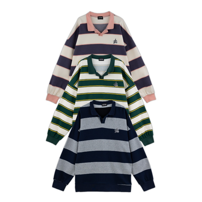 URTHE - เสื้อโปโล แขนยาว OVERSIZE ลายทาง รุ่น ST POLO LSLV