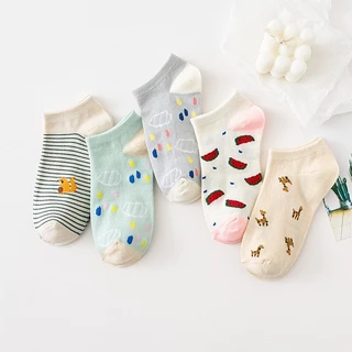 ✔️พร้อมส่ง ถุงเท้าข้อสั้น ลายหยดน้ำแตงโม สุดคิ้ว (1 เซต มี 5 คู่)