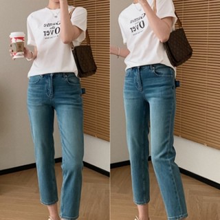 ย้อนยุค ฉบับแคบ กางเกงยีนส์ เอวสูง เพรียวบาง กางเกงเก้าส่วน …