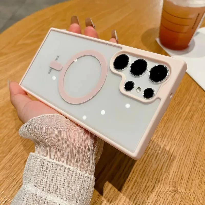 โปรโมชั่น🔥เคสโทรศัพท์แบบใสแม่เหล็กขอบสีผิวด้าน เคสกันกระแทกแบบแม่เหล็กสำหรับ Samsung Galaxy S24 S23 S22 Ultra Plus S23FE