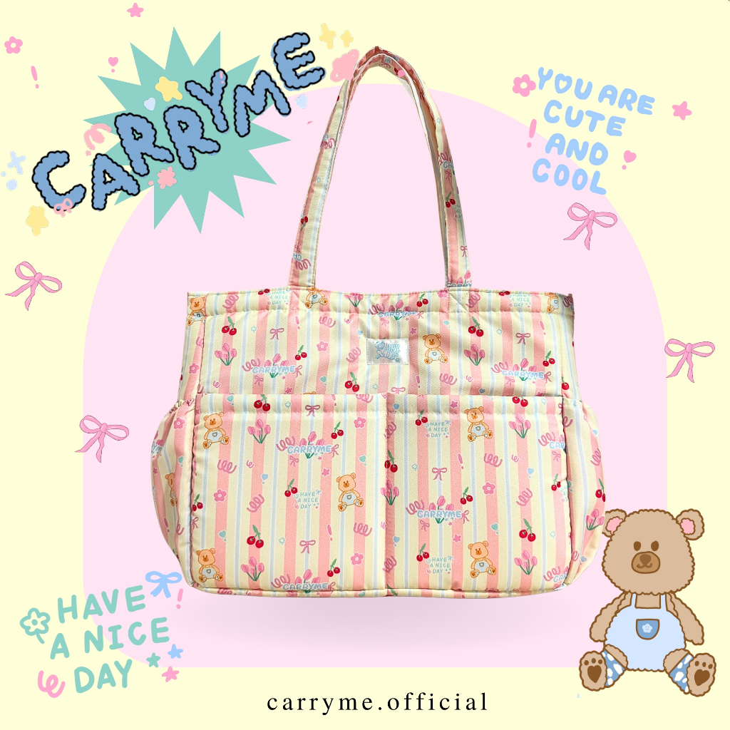carryme พร้อมส่งเร็ว 💞ล็อตมีซิป tote bagคอลพิเศษ 🧸กระเป๋าผ้าสะพาย มีใยนุ่ม ใส่ A4 ipad laptop ขวดได้