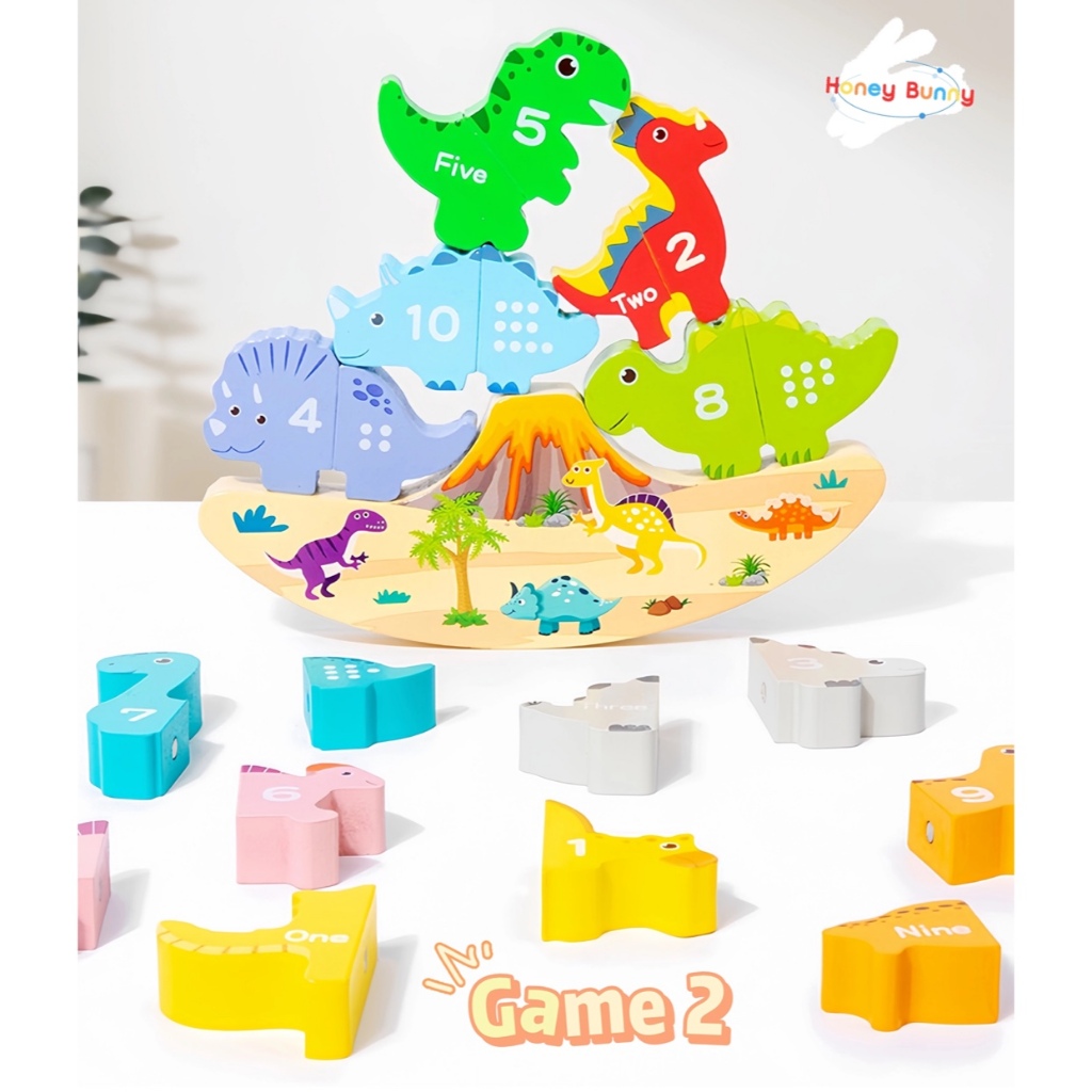 Honey Bunny ชุดแม่เหล็ก 1-10 ของเล่นไม้ ของเล่นเพื่อการศึกษา Dinosaur Numbers Montessori ของเล่น 2-5 ปี