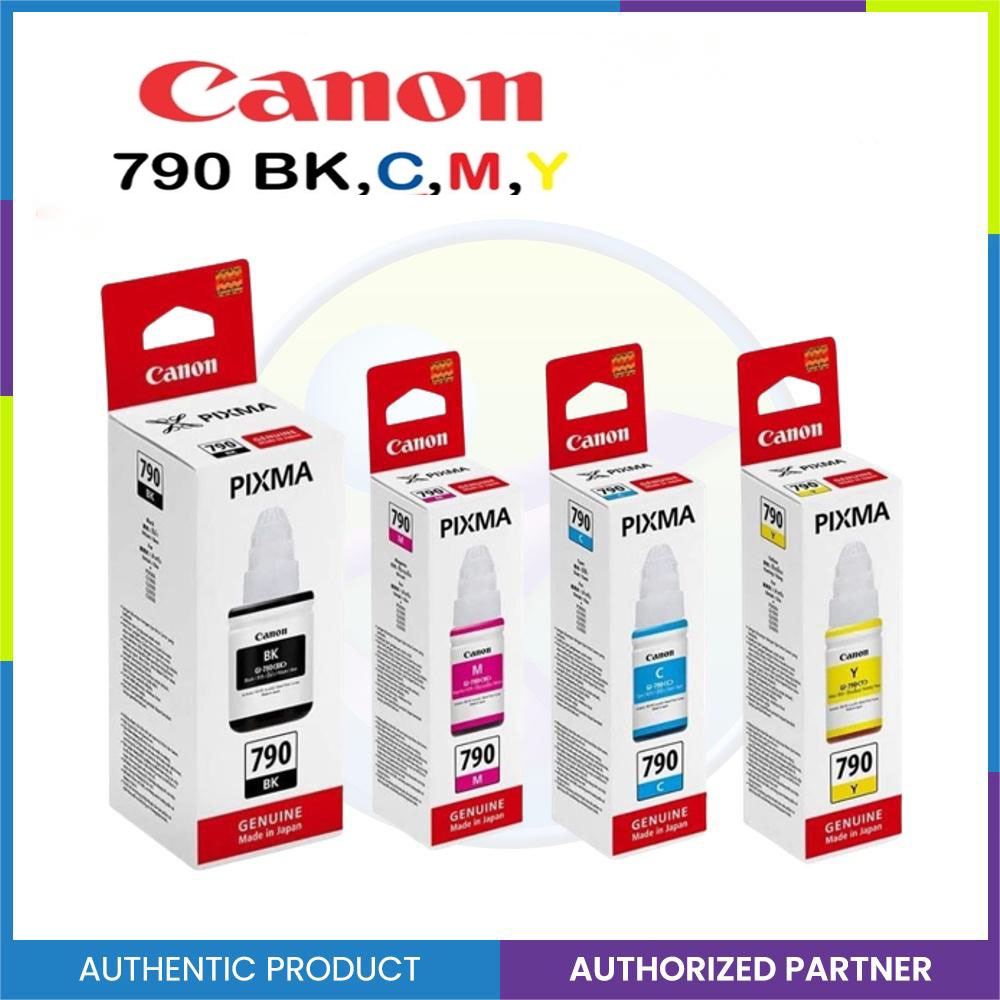 หมึกเติม CANON INK # GI-790 หมึกขวดแท้ 4 สี BK / C / M / Yสำหรับหมึกเติม Canon ของแท้ 100% Pixma G10