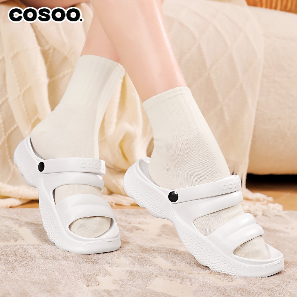 COSOO รองเท้าผู้หญิง รองเท้าแตะ รองเท้าแตะรัดส้น แฟชั่น สายคาด นุ่มสบายเท้า พื้นหนา กันลื่น สีขาว รุ่น CS-L03 - รูปที่ 2