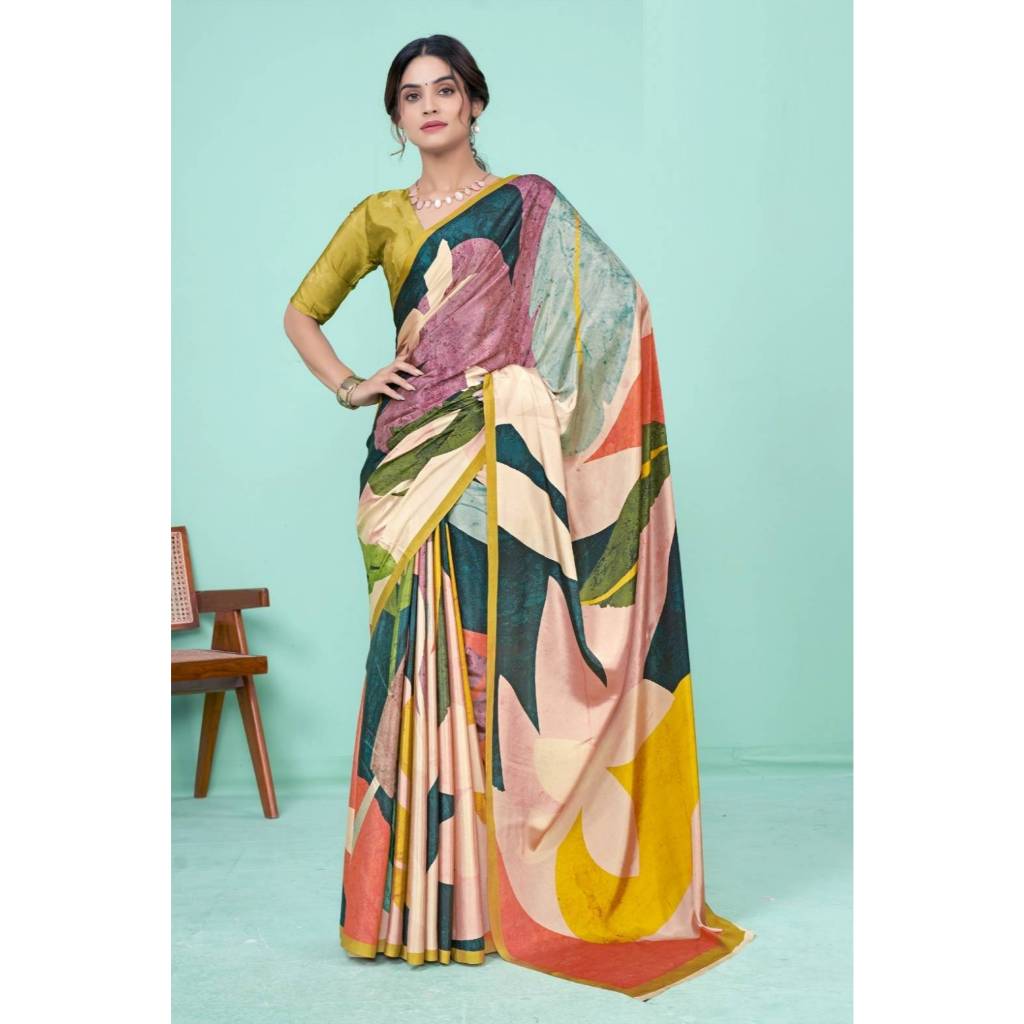 Saree Fabric : Soft Crape With Modern Digital Prints Blouse : Soft Crape Digital Print  my