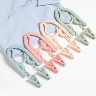 ไม้แขวนเสื้อพับได้ + ที่หนีบผ้า พับได้ (คละสี) ไม้แขวน ขนาดพกพา สีพาสเทล