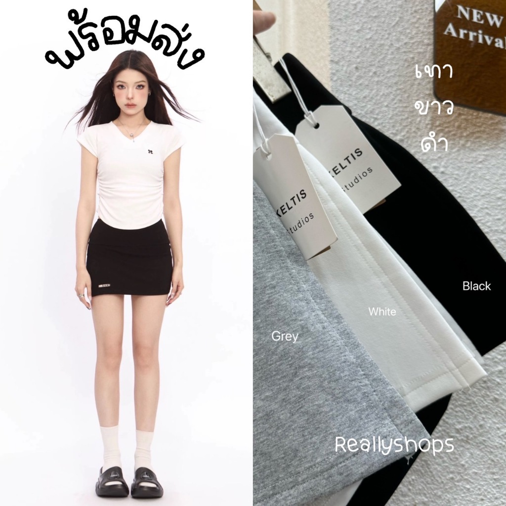 Reallyshops #711 กระโปรงกางเกงสั้นเทนนิสเอวสูง เอวยางยืด ผู้หญิง พร้อมส่ง