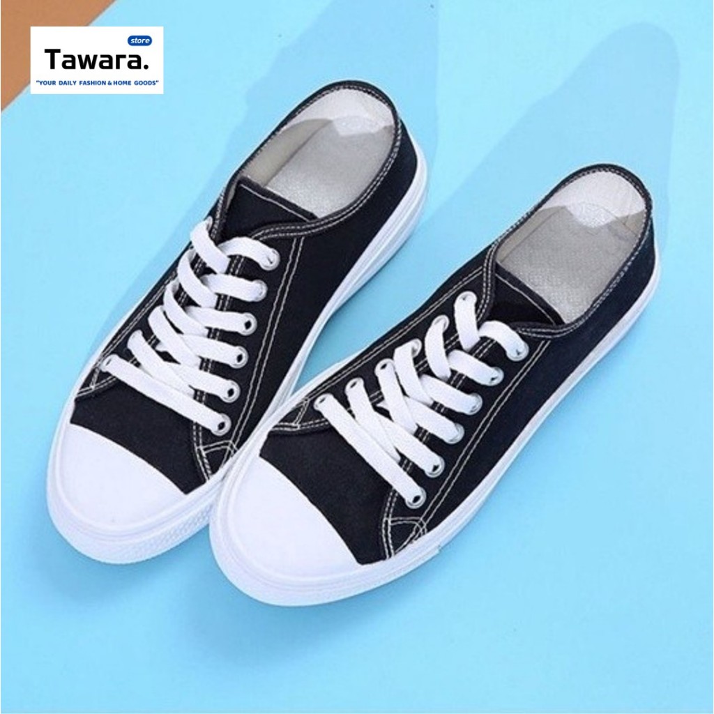 SE-038 รองเท้าผ้าใบ ผู้หญิง ผู้ชาย สีสุภาพ สีดำ คลาสสิค ทรงสวย ใส่ทำงาน ใส่เที่ยวได้