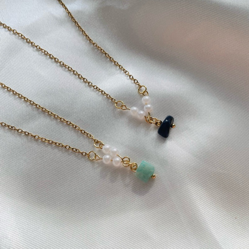 (พร้อมส่ง) TMT Lucky Stone - Shining Necklace สร้อยคอ จี้หินมงคล สร้อยhandmade สร้อยหินอาเกต Agate