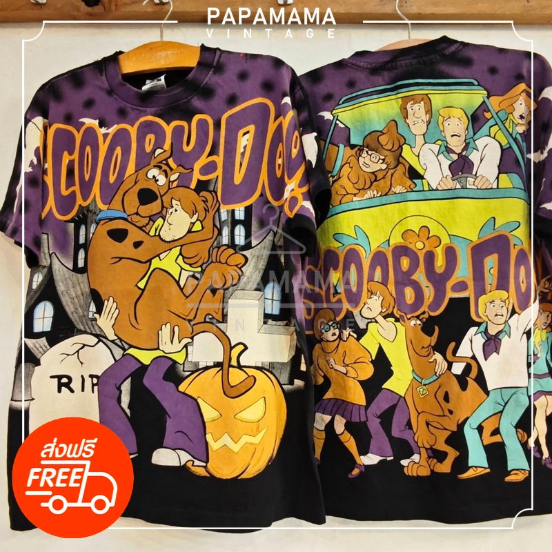 [ SCOOBY-DOO ] HALLOWEEN BOOTLEG MOVIE ALL OVERPRINT สกรีนจม เสื้ือวินเทจ เสื้อการ์ตูน papamama vintage shirt