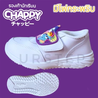 ADDA Cinnamoroll Chappy Pony มีไฟ รองเท้านักเรียนอนุบาลหนังดำ รองเท้าผ้าใบพละเด็กผู้หญิงสีขาว โพนี่