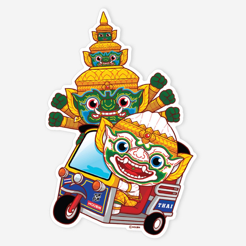 Waterproof Ramakien Sticker - Tuk Tuk Hanuman & Thotsakan - สติ๊กเกอร์รามเกียรติ์กันน้ำ รถตุ๊กตุ๊กหนุมานและทศกัณฐ์