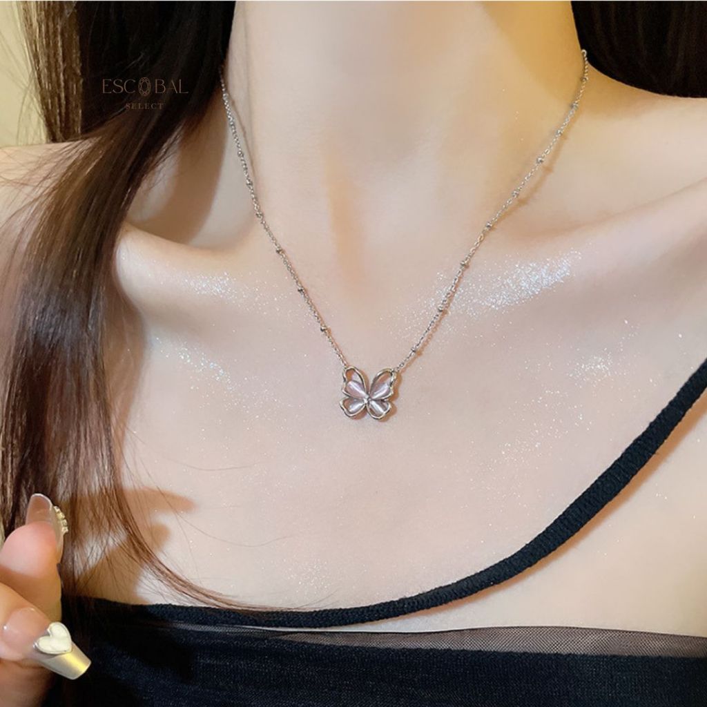 ESCOBAL สร้อยคอผีเสื้อ Pink Butterflyสร้อยคอแฟชั่น สร้อยคอเงินแท้ สร่อยคอ ดีไซน์สุดน่ารัก วาเลนไทน์ ราคา ถูกที่สุด ดีลบีเคเค แกลเลอรีภาพที่ 5