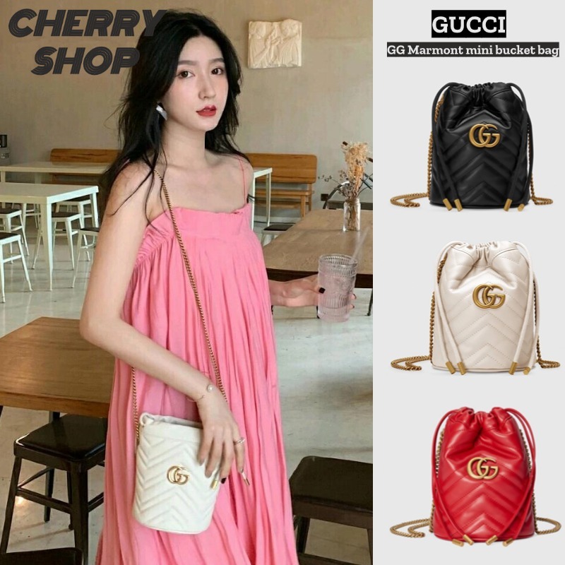 🍒กุชชี่ Gucci GG Marmont mini bucket bag 🍒กระเป๋าทรงถังผู้หญิง🍒