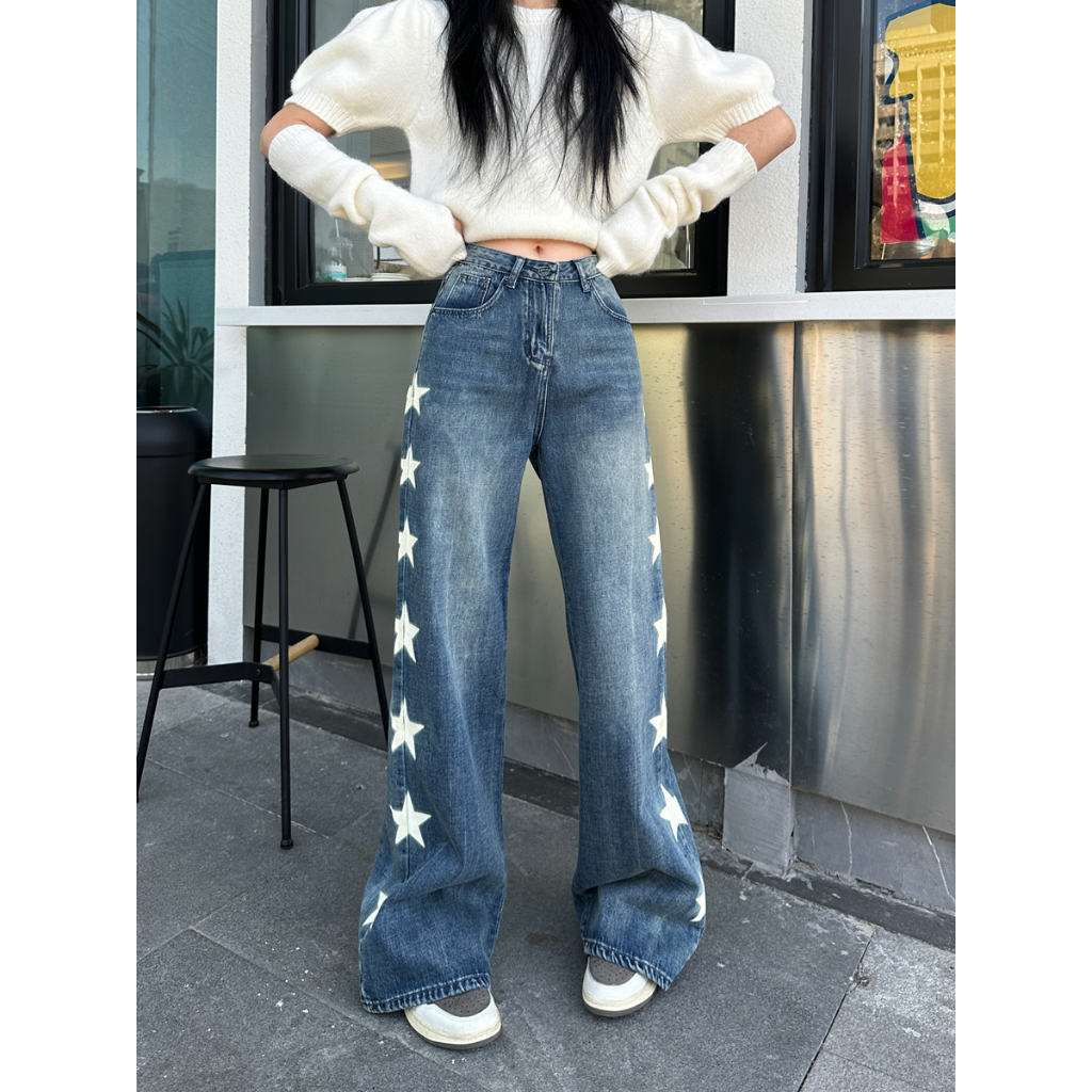 GHAOHESกางเกงยีนส์ขาดS-5XLเอวสูง ประเภทรุ่นหลวม กระชับหน้าท้องและดูเรียวขึ้น กางเกงยีนส์y2k - รูปที่ 6