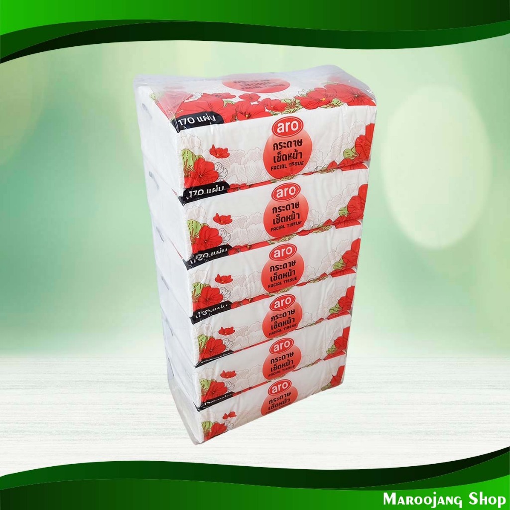 กระดาษเช็ดหน้าซอฟท์ หนา 2 ชั้น เอโร่ 170 แผ่น (แพ็ค6ห่อ) 2 Ply Soft Facial Tissues Aro