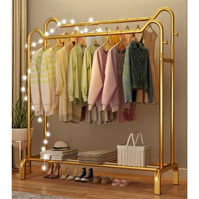 Yifeng Fur ราวแขวนเสื้อผ้า บาร์เดี่ยว&บาร์คู่ พร้อมที่แขวนหมวก แขวนกระเป๋า มีชั้นวางของ รุ่น 2801