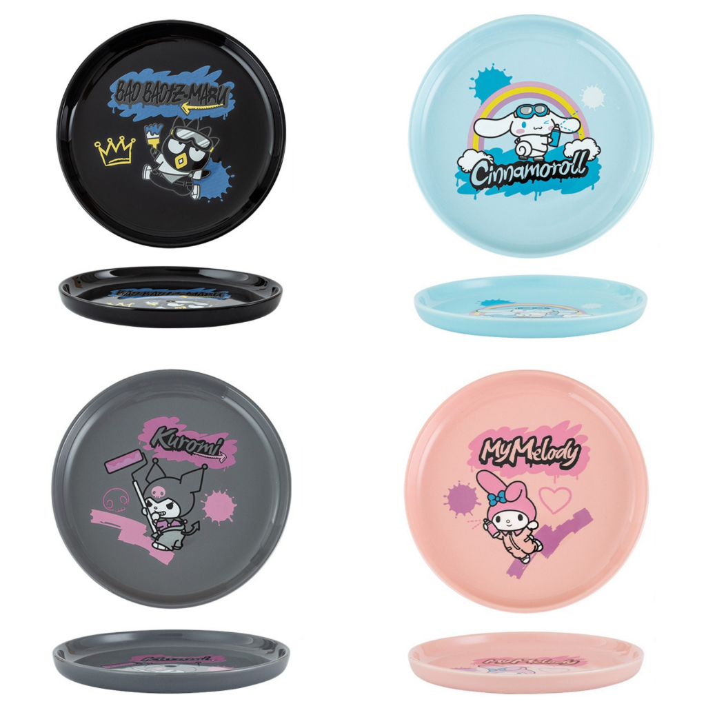 พร้อมส่ง จานเซรามิค Sanrio Graffiti 7 นิ้ว ลิขสิทธิ์แท้ จานขนม ลายการ์ตูน ซานริโอ้ น่ารัก | Bluerubystore