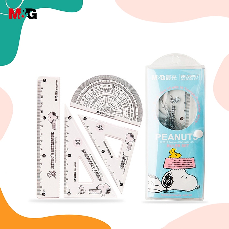 M&G SRL960Q8 ชุดเรขาคณิต Snoopy 4 ชิ้น ชุดไม้บรรทัดนิ่ม อเนกประสงค์ ยาว 15ซม. สําหรับวาดภาพ