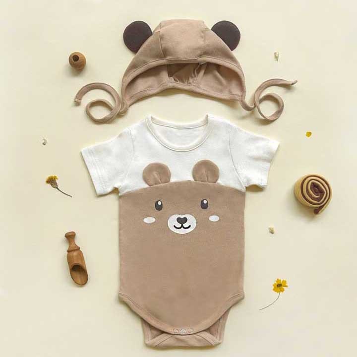 romper เด็ก ชุดหมีเด็กแรกเกิด บอดี้สูทแขนสั้น+หมวกหมี ผ้าฝ้าย 0-3 เดือน ฤดูร้อน ชุดถ่ายรูปสวยงามสำหรับทารกแรกเกิด รูปที่ 5