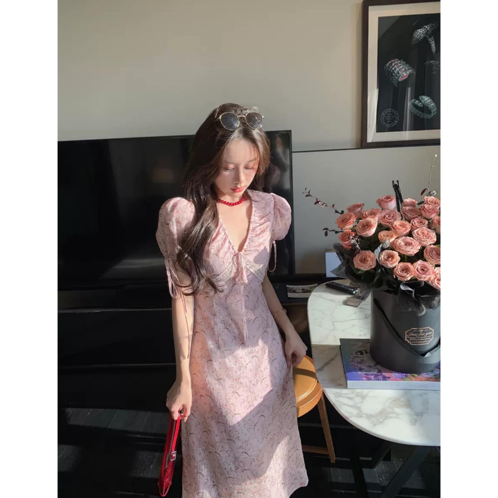 Mogwany พรี Alicia V Dress เดรสยาวชมพูลายดอก เว้าหลัง น่ารักปนเซ็กซี่ ใส่เที่ยวน่ารักมากค่า