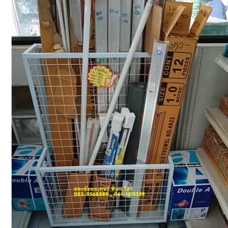 ชั้นโชว์หลอดไฟ กระดาษฟิวเจอร์บอร์ด ไม้กวาด ไม้ถูพื้น อุปกรณ์สินค้าเป็นแท่งเป็นด้ามยาว ขนาด 40×70×98 cm.