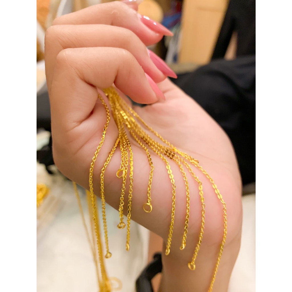 สร้อยคอ 1 สลึง ลายโซ่แท่งจิ๋ว ทองปลอม เหมือนจริง เหมือนแท้ 16-18-20นิ้ว ขนาดเส้น 1mm